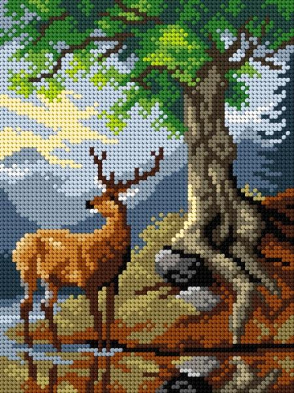 Needlepoint canvas for halfstitch without yarn after Friedrich Gauermann - A Stag by Lake Gosau 3173F - Printed Tapestry Canvas